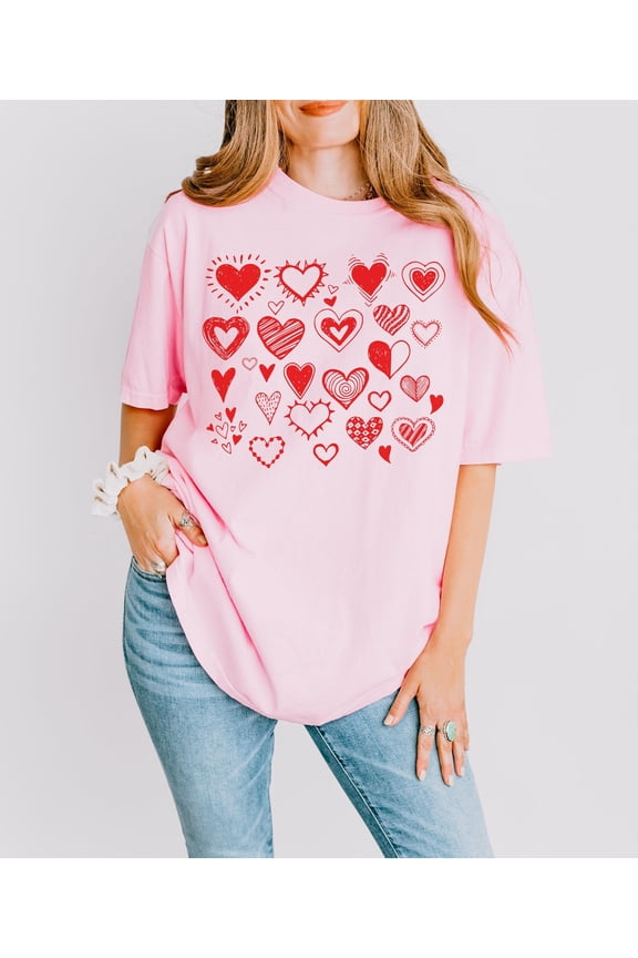 Valentines Day Shirt, Hearts Shirts Women, Valentine Doodles, Heart Tshirt, Love Shirt Wom