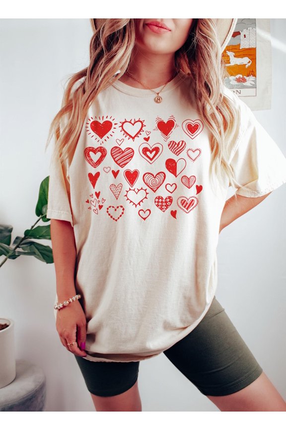 Valentines Day Shirt, Hearts Shirts Women, Valentine Doodles, Heart Tshirt, Love Shirt Wom