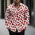 thumbnail image 1 of Valentines Day Shirt Mens, Long Sleeve Print Shirt Men, Men's Fashionable Valentine's Day Heart-Shaped Print Casual Long Sleeve Turndown Collar Blouse Shirt, 1 of 5