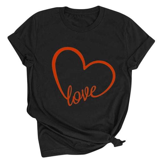 Valentines Day Shirt Women On Sale Cute Love Heart Printed Raglans T Shirts Casual Short Sleeve Round Neck Valentine's Day Graphic Tees Tops Black S