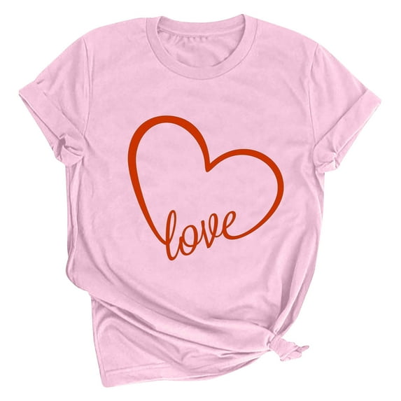 Valentines Day Shirt Women On Sale Cute Love Heart Printed Raglans T Shirts Casual Short Sleeve Round Neck Valentine's Day Graphic Tees Tops Pink L