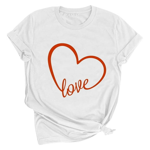 Valentines Day Shirt Women On Sale Cute Love Heart Printed Raglans T Shirts Casual Short Sleeve Round Neck Valentine's Day Graphic Tees Tops White XL