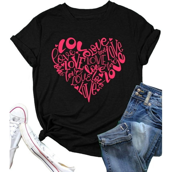 Valentines Day Shirt for Women Cute Love Heart Tshirts Graphic Valentine Gift Tee Casual Hearts Tops