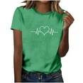 thumbnail image 1 of Valentines Day Shirt for Women Heart Print Round Neck Tee Fashion Casual Short Sleeve Tops ,Green,M, 1 of 7