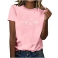 thumbnail image 1 of Valentines Day Shirt for Women Heart Print Round Neck Tee Fashion Casual Short Sleeve Tops ,Pink,M, 1 of 7