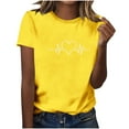 thumbnail image 1 of Valentines Day Shirt for Women Heart Print Round Neck Tee Fashion Casual Short Sleeve Tops ,Yellow,3XL, 1 of 7