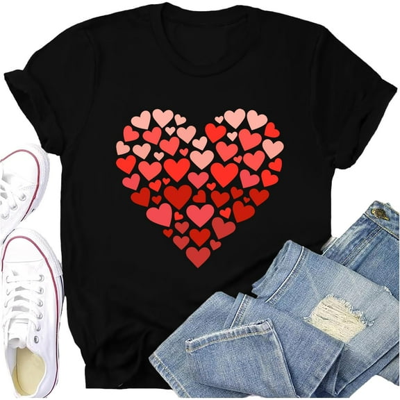 Valentines Day Shirt for Women Valentines Love Heart T-Shirts Romantic Heartbeat Printed Tee Tops