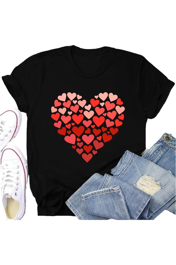 Valentines Day Shirt for Women Valentines Love Heart T-Shirts Romantic Heartbeat Printed Tee Tops