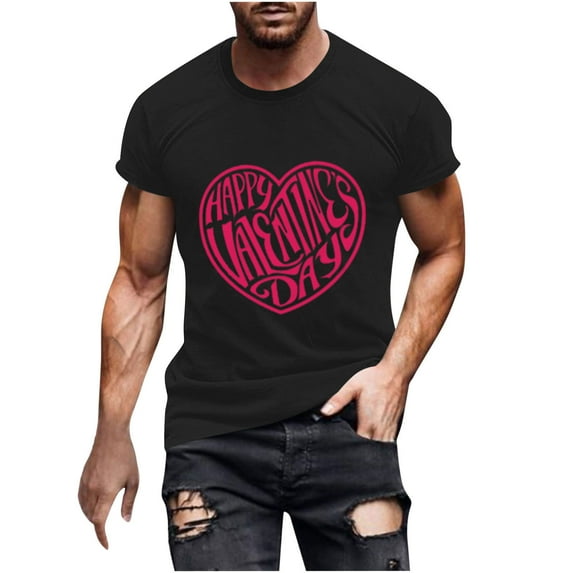 Valentines Day Shirts Short Sleeve Matching Love Couple T-Shirts for Him and Her Crew Neck Cute Heart Print Tees (2XL, Black#A|Men)