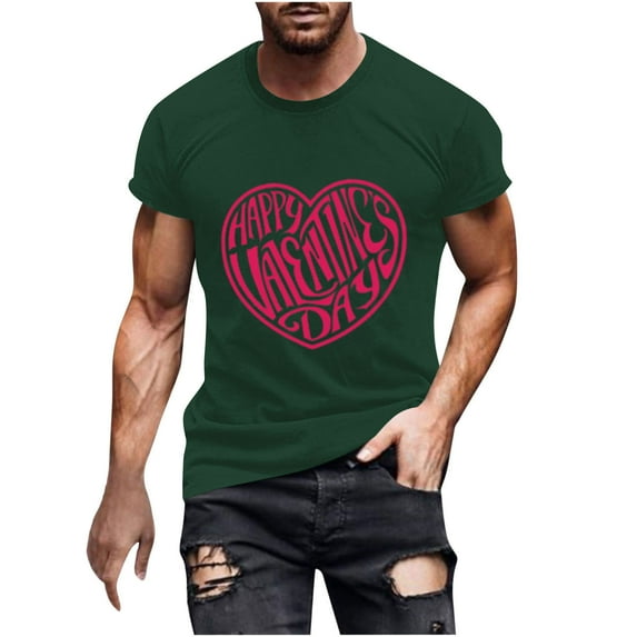 Valentines Day Shirts Short Sleeve Matching Love Couple T-Shirts for Him and Her Crew Neck Cute Heart Print Tees (4XL, Green#A|Men)