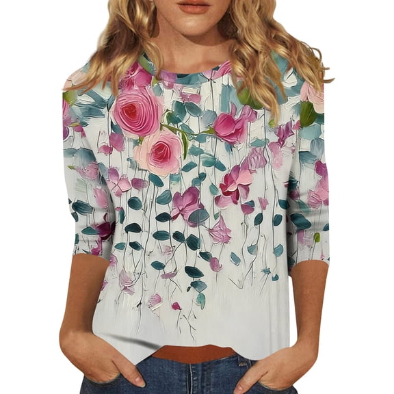 Valentines Day Shirts for Women Loose 3/4 Sleeve Tunic Tops Cute Love Hearts Graphic T-Shirts Holiday Round Neck Pullover Casual Three Quarter Length Blouses Gray M