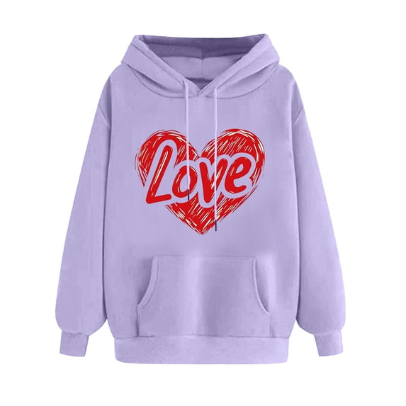 Valentines Day Shirts Women Love Heart Oversized Hoodies Sweatshirt Long Sleeve Pullover Top Hooded