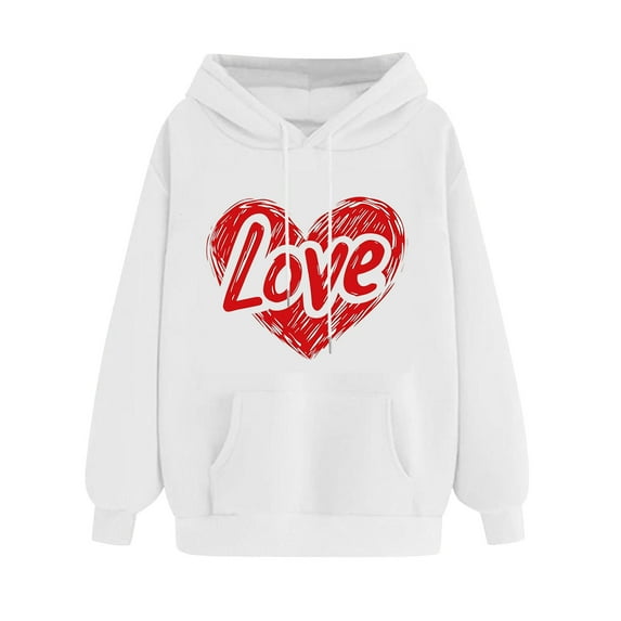 Valentines Day Shirts Women Love Heart Oversized Hoodies Sweatshirt Long Sleeve Pullover Top Hooded