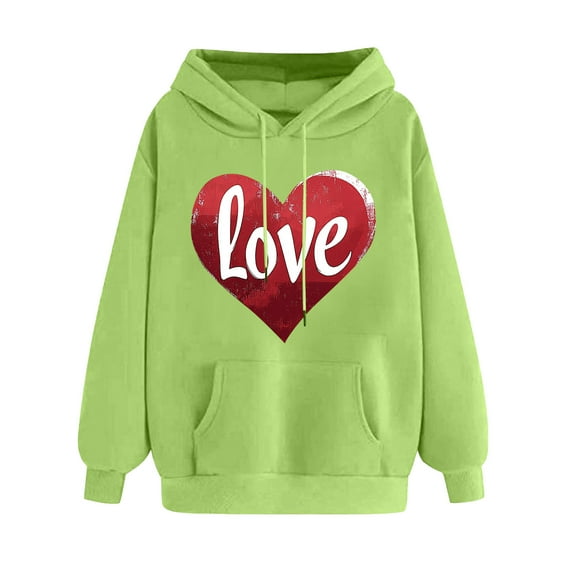 Valentines Day Shirts Women Love Heart Oversized Hoodies Sweatshirt Long Sleeve Pullover Top Hooded