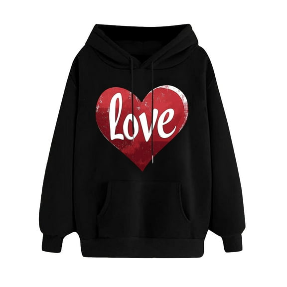 Valentines Day Shirts Women Love Heart Oversized Hoodies Sweatshirt Long Sleeve Pullover Top Hooded