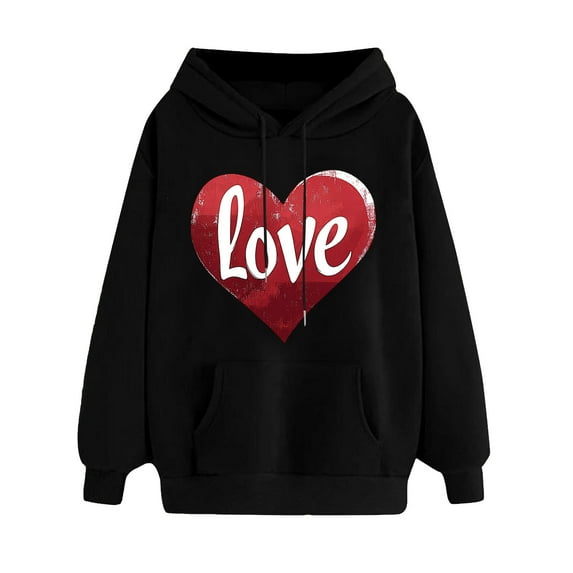 Valentines Day Shirts Women Love Heart Oversized Hoodies Sweatshirt Long Sleeve Pullover Top Hooded