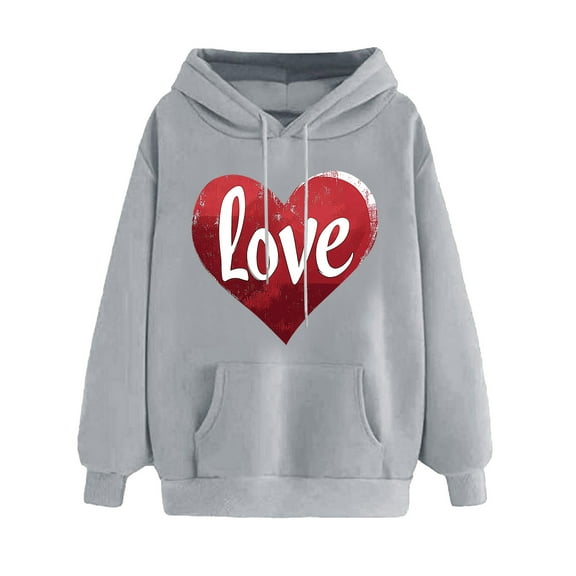 Valentines Day Shirts Women Love Heart Oversized Hoodies Sweatshirt Long Sleeve Pullover Top Hooded