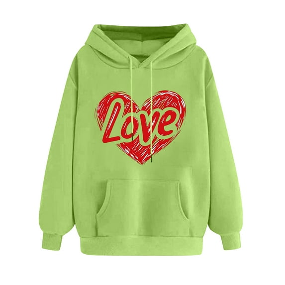 Valentines Day Shirts Women Love Heart Oversized Hoodies Sweatshirt Long Sleeve Pullover Top Hooded