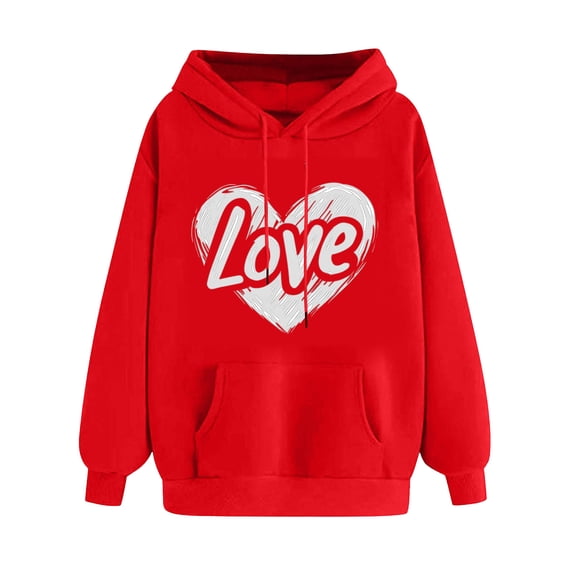 Valentines Day Shirts Women Love Heart Oversized Hoodies Sweatshirt Long Sleeve Pullover Top Hooded