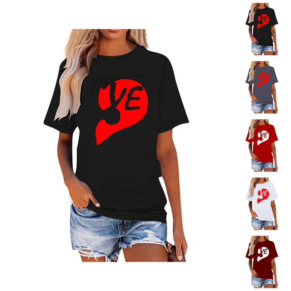 Valentines Day Shirts for Women Short Sleeve Round Neck Graphic Printed Top Fashion Clothing Summer Tops for Women Trendy Basic Tees for Women Casual Vacation Outfits