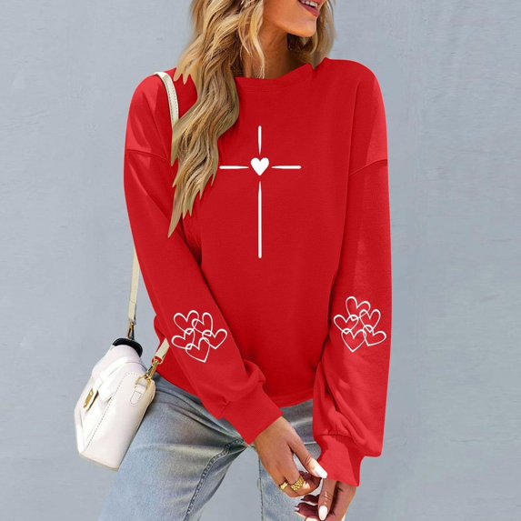 Valentines Day Shirts Women Valentine Crewneck Sweatshirts Love Heart Sweatshirt Valentine's Long Sleeve Tops