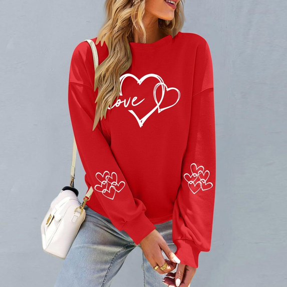 Valentines Day Shirts Women Valentine Crewneck Sweatshirts Love Heart Sweatshirt Valentine's Long Sleeve Tops