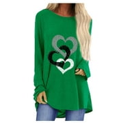 Xihbxyly Valentines Day Shirts Women Women's Printed T-shirt Long Sleeves Blouse Round Neck Casual Tops Sweatshirt Valentine Long Sleeve Valentine Tops for Women