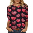 thumbnail image 1 of Valentines Day Shirts Womens Cute Heart 3/4 Sleeve Tops Trendy 3D Graphic Tees Holiday Tunic Shirt, 1 of 4