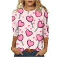thumbnail image 1 of Valentines Day Shirts Womens Love Heart Printed Graphic Tee 3/4 Sleeve Crew Neck Casual Tshirts Holiday Tops (3XL, Pink B), 1 of 5