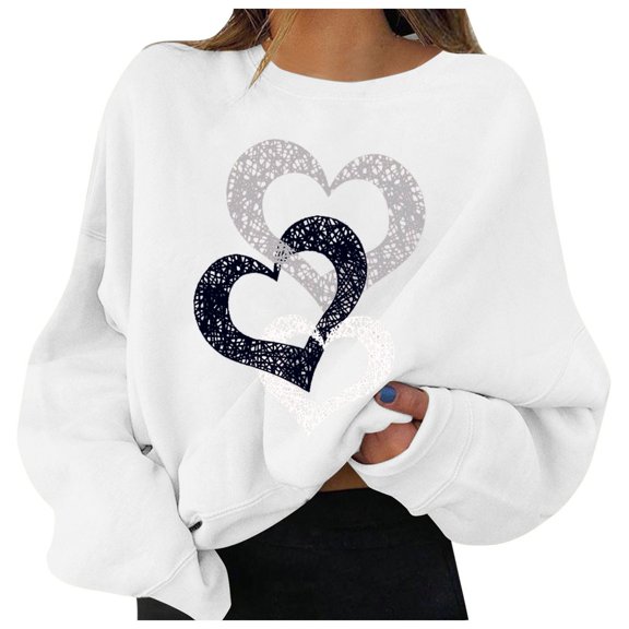 Valentines Day Shirts for Women Funny Lover Heart Graphic Long Sleeve Pullover Sweatshirts Holiday Valentines Funny Loose Fit Tee Tops