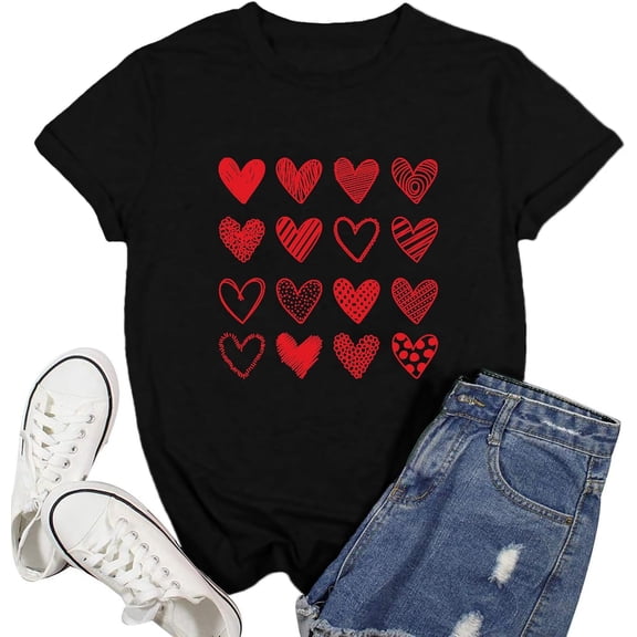 Valentines Day Shirts for Women Love Heart T-Shirt Happy Valentine Day Tee Tops100% cotton