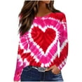 thumbnail image 1 of Valentines Day Shirts for Women Plus Size Tie Dye Love Heart Printed Graphic Tee Long Sleeve Crewneck Casual Tops (XL, Hot Pink), 1 of 7