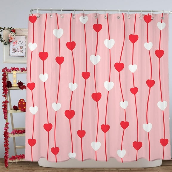 Valentines Day Shower Curtain, 72"X72" Pink Heart Shower Curtain, Valentine Bathroom Decor, Valentines Day Bathroom Set with Hooks, Cortinas de Baño de San Valentin