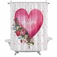 thumbnail image 1 of Valentines Day Shower Curtain for Bathroom, Pink Love Flowers Leaves Heart White Background Waterproof Cloth Fabric Bathroom Accessories Set with 12 Rust Proof Plastic Hooks, 60"x72", 1 of 9