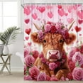 thumbnail image 1 of Valentines Day Shower Curtain, Cute Highland Cattle Roses Flowers Bath Curtain, Modern Farmhous Pink Art Waterproof Fabric with Hooks Shower Cutain Sets, 48X70in, 1 of 6