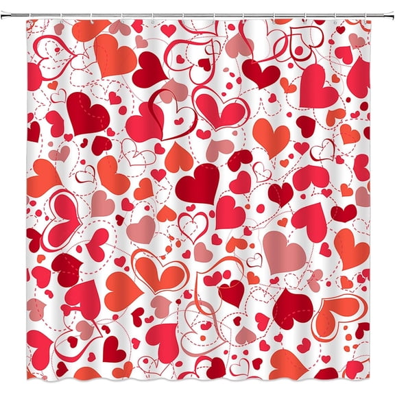 Valentines Day Shower Curtain Red Pink Heart Sweet Lover Couple Romantic Fabric Bathroom Decor Curtains with Hooks,Red Pink White