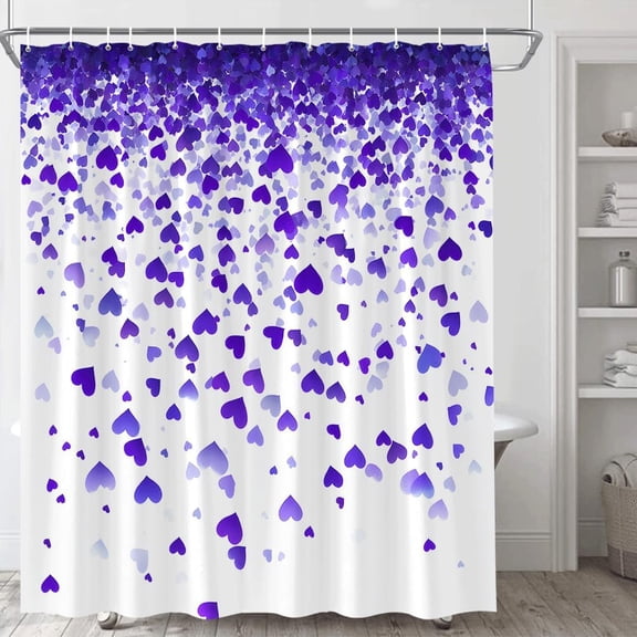 Valentines Day Shower Curtain Violet Falling Heart Petals Sweet Love Romantic Couple Lover Girls Woman Happy Mother''s Day Holiday Party Background Polyester Fabric Bathroom Curtain with Hooks