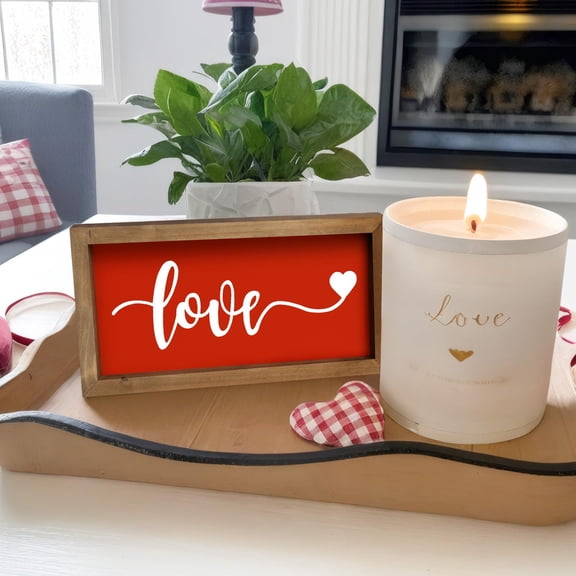 Valentines Day Sign, 11.8x6 Inch Wooden Valentine's Day Wall Decor Art Love Plaque, Wedding Decorative Signage Indoor Table Shelf Mantle Desk Rustic Farmhouse Decorations for Home
