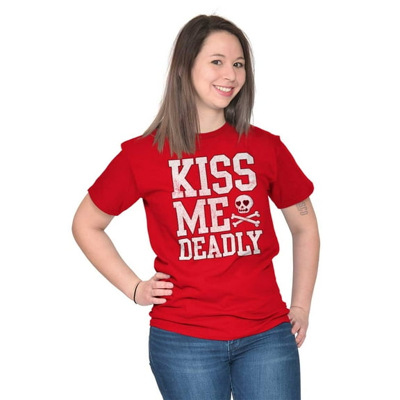 Valentines Day Skull Kiss Me Deadly Women's Graphic T Shirt Tees Brisco Brands M