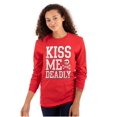 thumbnail image 1 of Valentines Day Skull Kiss Me Deadly Women's Long Sleeve T Shirt Brisco Brands M, 1 of 6