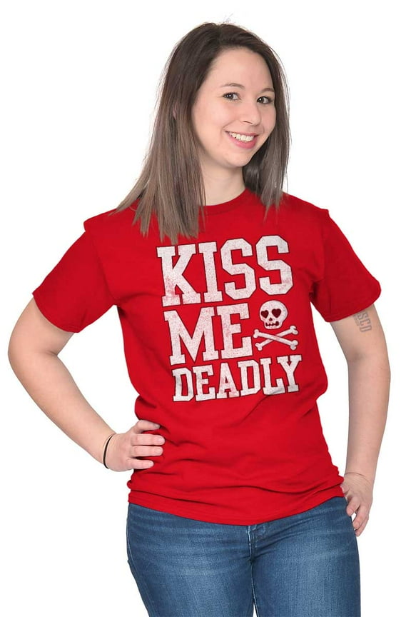 Valentines Day Skull Kiss Me Deadly Women's Plus Size Graphic Tee Brisco Brands 2X