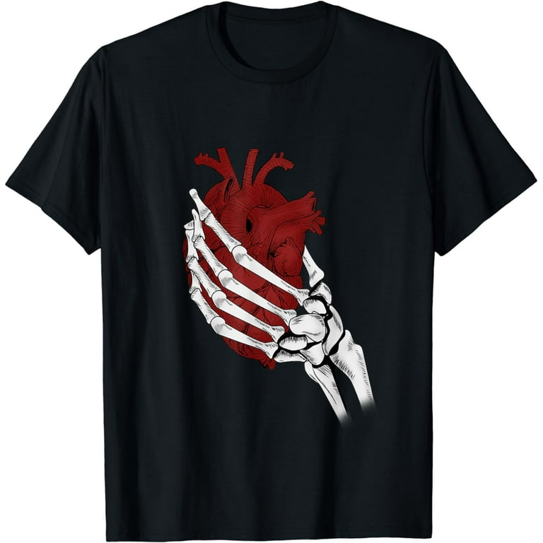 Valentines Day Skull Skeleton Hand Holding Red Heart Love T