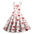 thumbnail image 1 of Valentines Day Sleeveless A-line Dress with Heart Print Adjustable Straps Lightweight Evening Prom Party Dress Red 2XL, 1 of 5