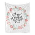 thumbnail image 1 of Valentines Day Soft Flannel Fleece Throw Blanket, Floral Flowers Buds Roses Tulips Circled Frame Valentine Hearts, Cozy Plush for Indoor and Outdoor Use, 70" x 90", White and Black, by Ambesonne, 1 of 5