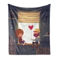 thumbnail image 1 of Valentines Day Soft Flannel Fleece Throw Blanket, Valentines Romantic Couple at Home Smile and Baloon Art Print, Cozy Plush for Indoor and Outdoor Use, 70" x 90", Multicolor, by Ambesonne, 1 of 5