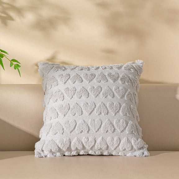 Valentines Day Soft Plush Love Heart Pillow Covers,18 x 18 Inch Set of 2, Fur Wool Decorative Anniversary Cushion Case for Sofa Home Decoration White