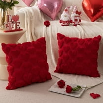 Valentines Day Soft Plush Love Heart Pillow Covers, 18 x 18 Inch Set of 2, Faux Fur Wool Decorative Anniversary Cushion Case for Sofa Home Decoration