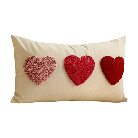 Valentines Day Soft Plush Love Heart Pillow Covers,18x18/12*20Inch,Faux Fur Wool Decorative Anniversary Cushion Case for Sofa Home Decoration Red