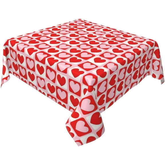 Valentines Day Square Tablecloth 54x54 Inch Pink Red Heart Plaid Table Cloth Polyester Checkered Valentines Decorations Winter Anniversary Holiday Table Cover for Home Party Kitchen Decor