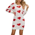 thumbnail image 1 of Valentines Day Sweater Dresses for Women Wrap Hip Slim Fit Cute Heart Sweaters Crew Neck Mid-Length Dress Shermie, 1 of 6
